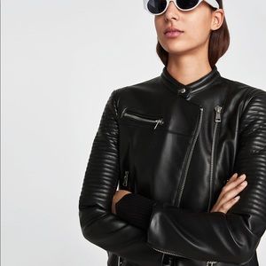 Zara ribbed shoulder faux leather biker jacket